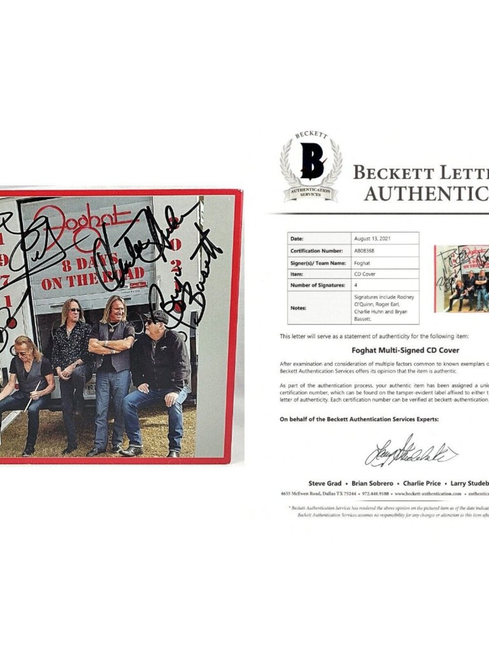 Foghat Signed 8 Days On The Road CD Beckett BAS COA Classic Rock
